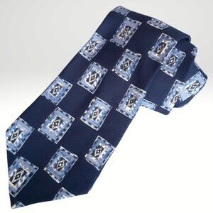Hugo Boss Navy 100% Silk Men's Tie with Light Blue Rectangle Print